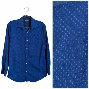 Bonobos Men’s Stretch Slim Fit Long Sleeve Button Down 16-33 Blue Diamond Print